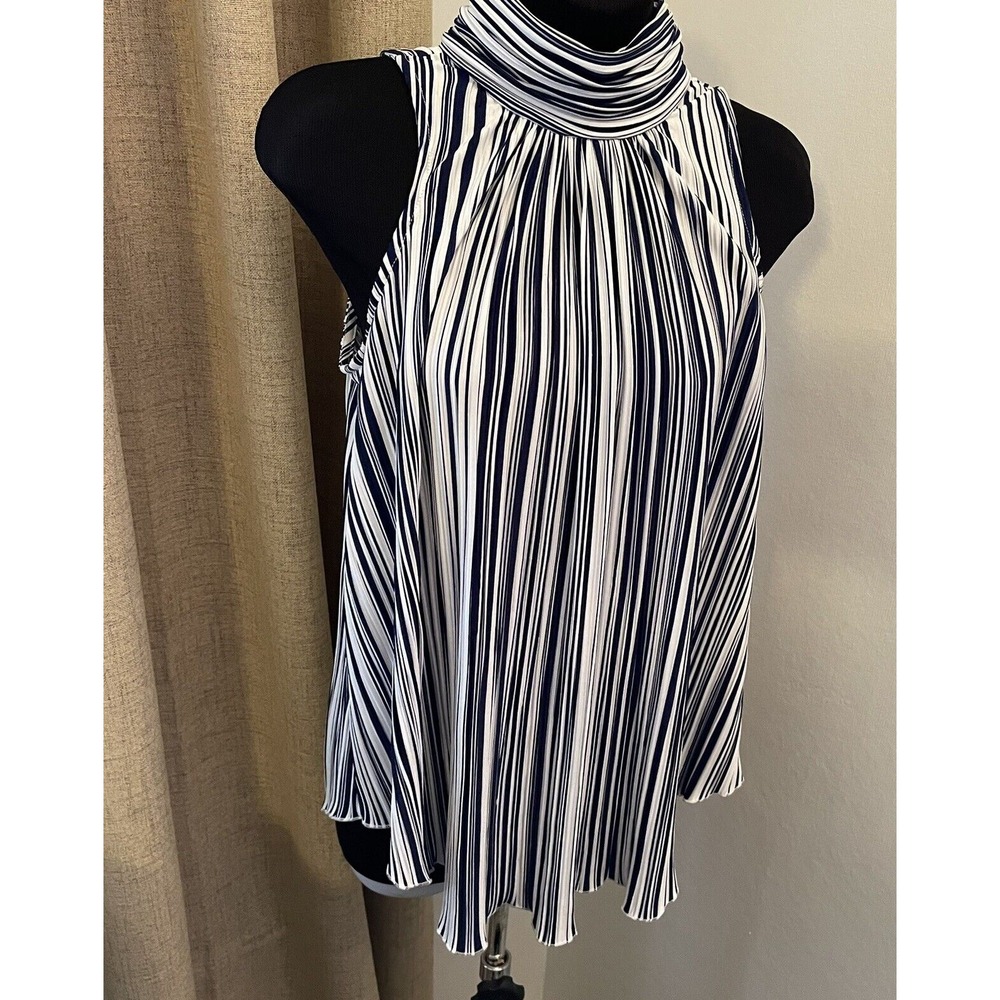 Joseph A. Striped High neck sleeveless Blouse Career Work office Blue White sz S